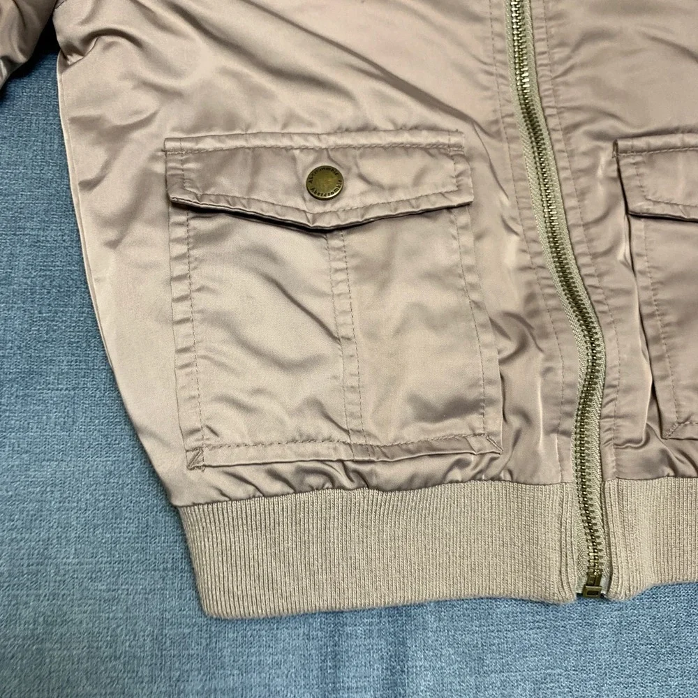Abercrombie Kids Bomber Jacket Boys 5-6 Brown Fleece Lined Ribbed Hem Full Zip